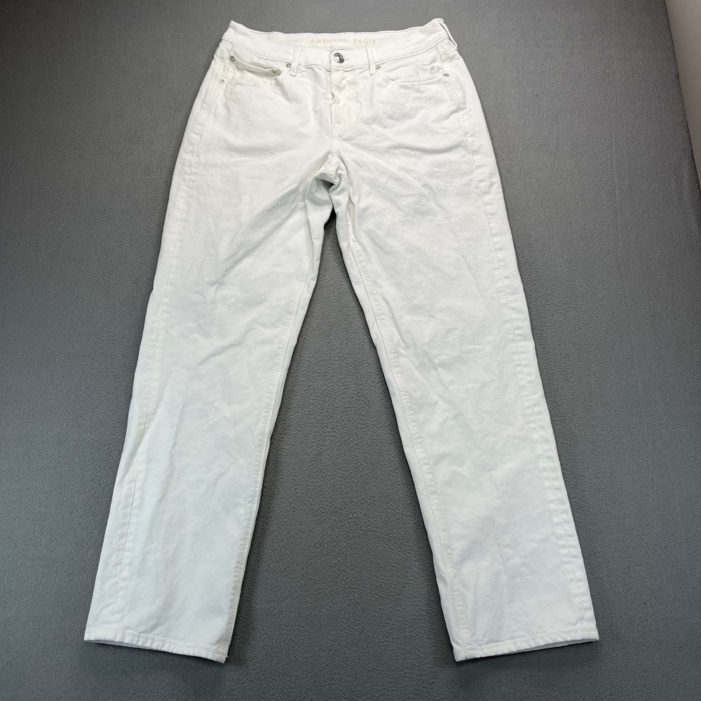 American Eagle Jeans Women 8 White Cotton Blend Straight Leg Casual Denim Pants